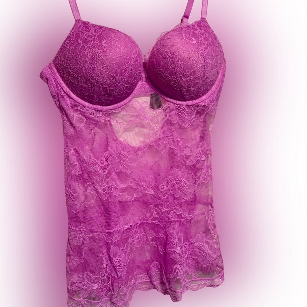 Victoria’s Secret Lace Lingerie Babydoll – Bright Orchid – Size L – NWT